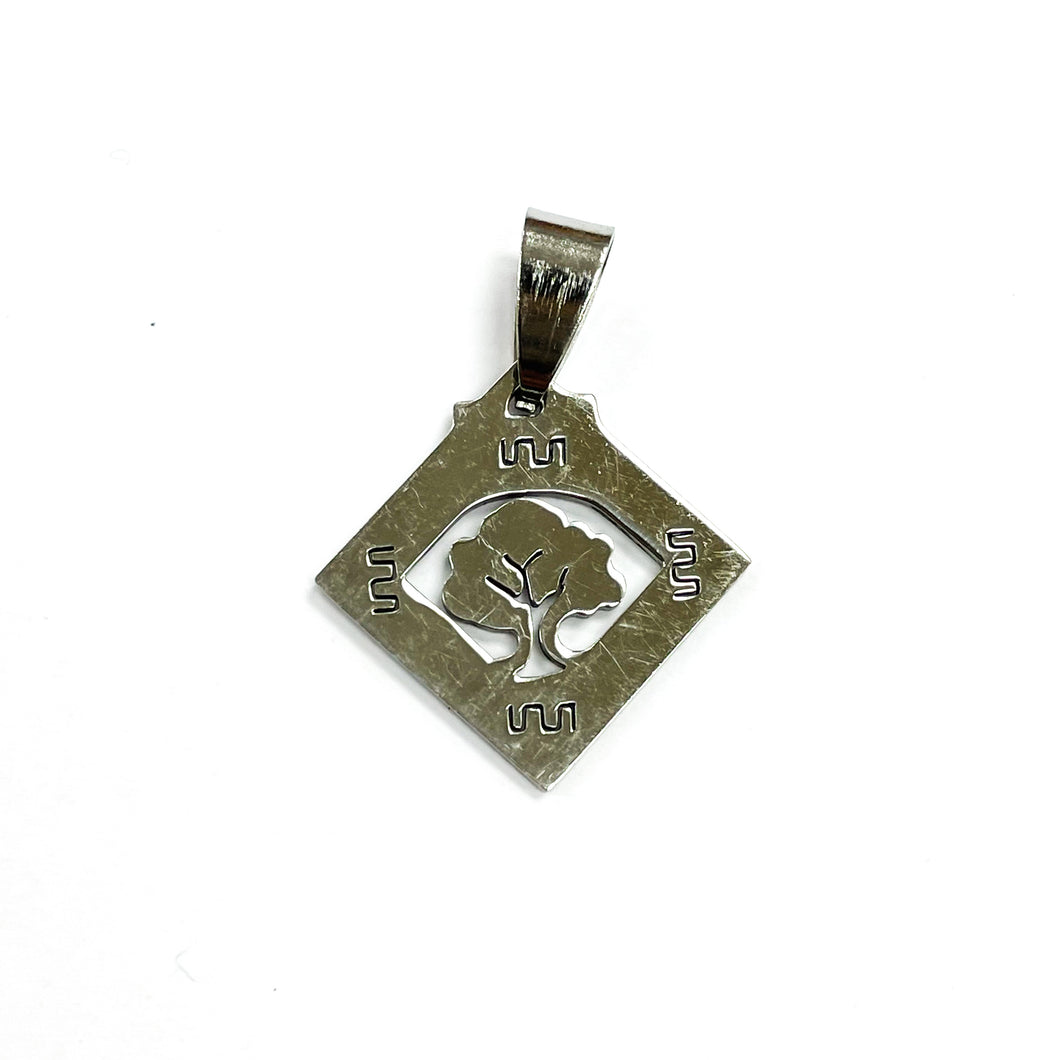 COLGANTE ACERO | ARBOL DE LA VIDA BORDE CUADRADO | 22MM | PLATEADO | (C7-67CA)