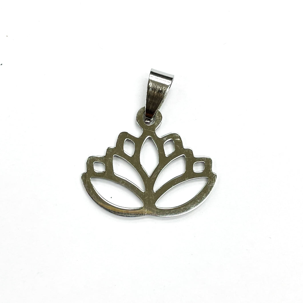 COLGANTE ACERO | FLOR DE LOTO | 16X25MM | PLATEADO | (C7-69CA)
