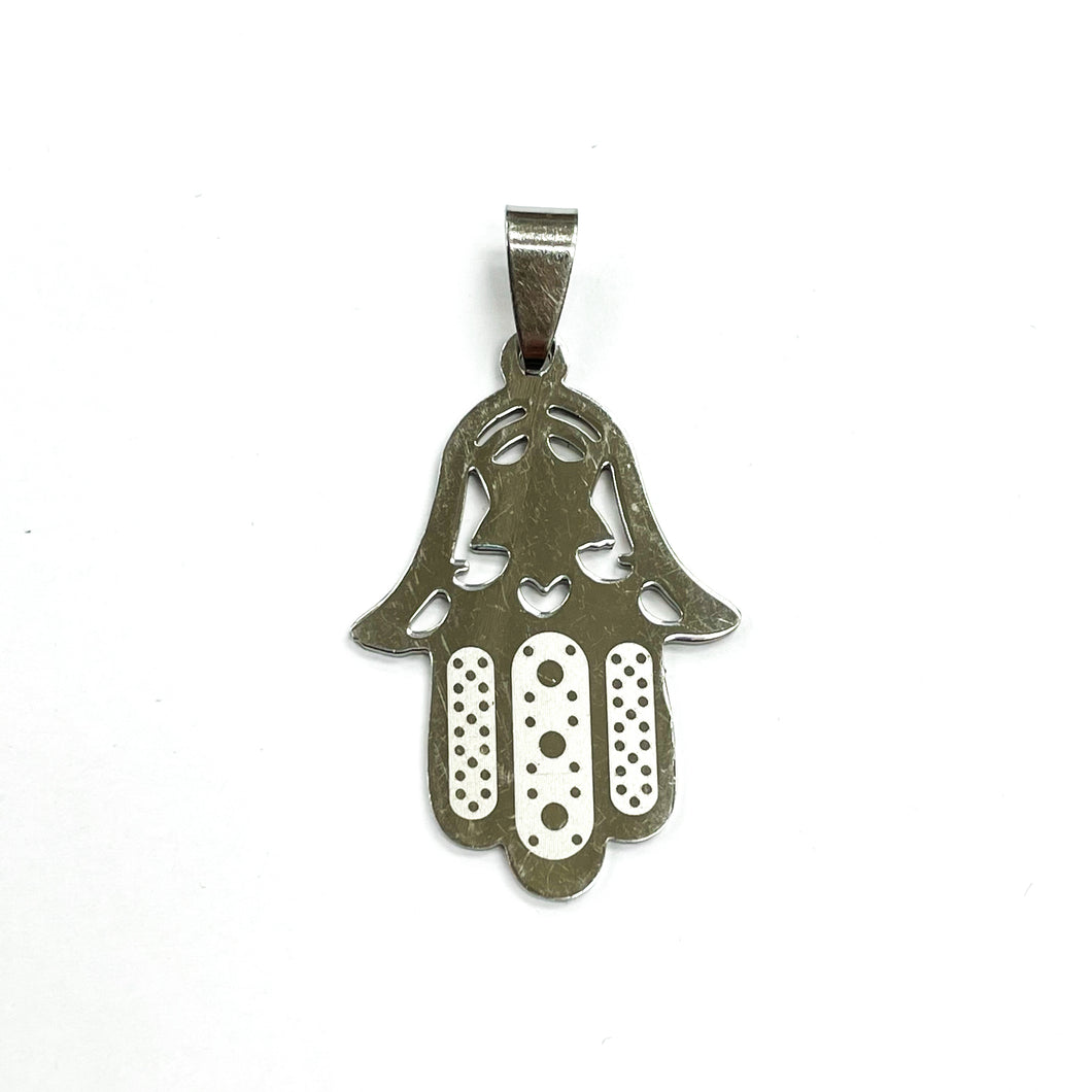 COLGANTE ACERO | MANO DE FATIMA CON ESTRELLA | 35MM | PLATEADO | (C8-73CA)