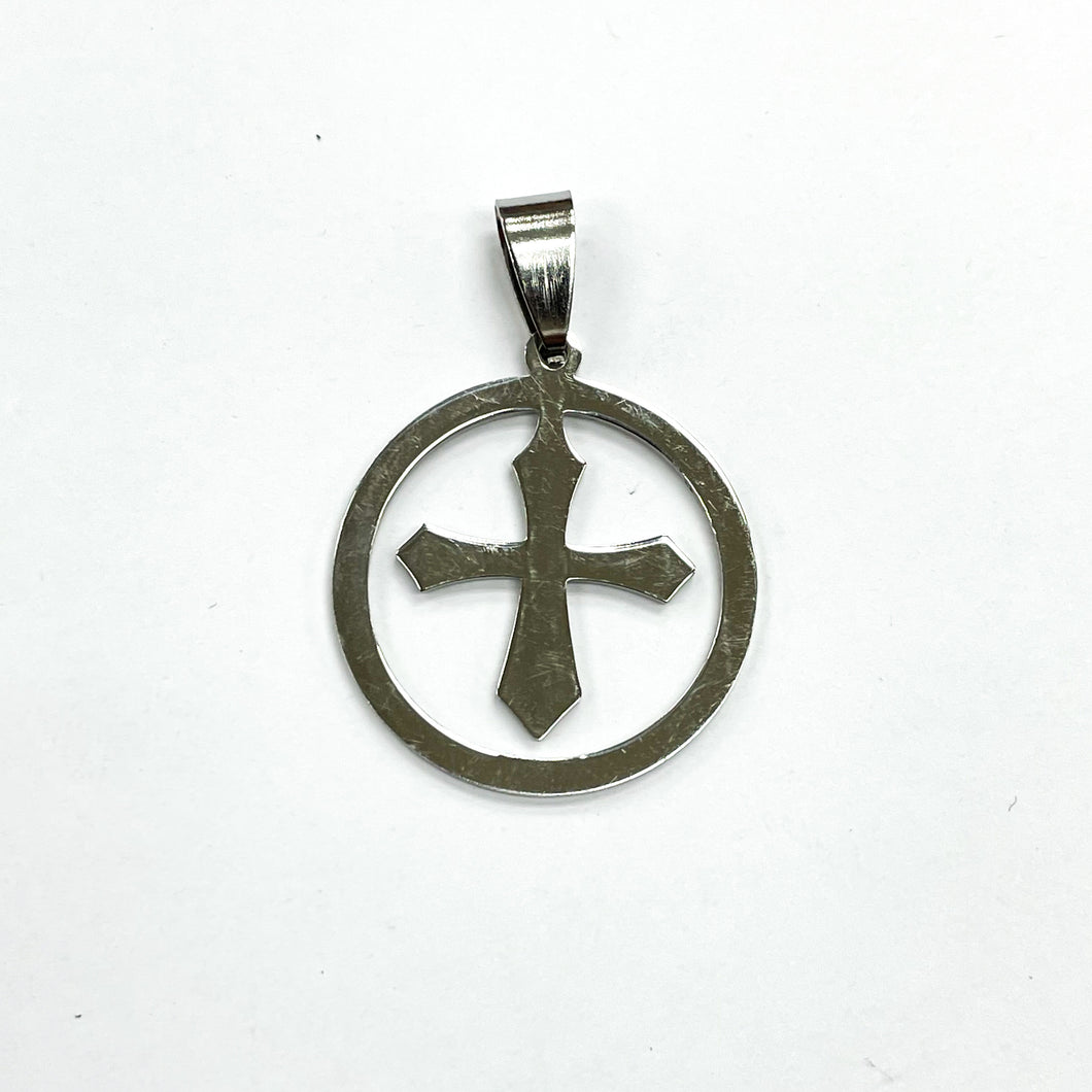 COLGANTE ACERO | CRUZ CIRCULO | 24MM | PLATEADO | (C9-81CA)