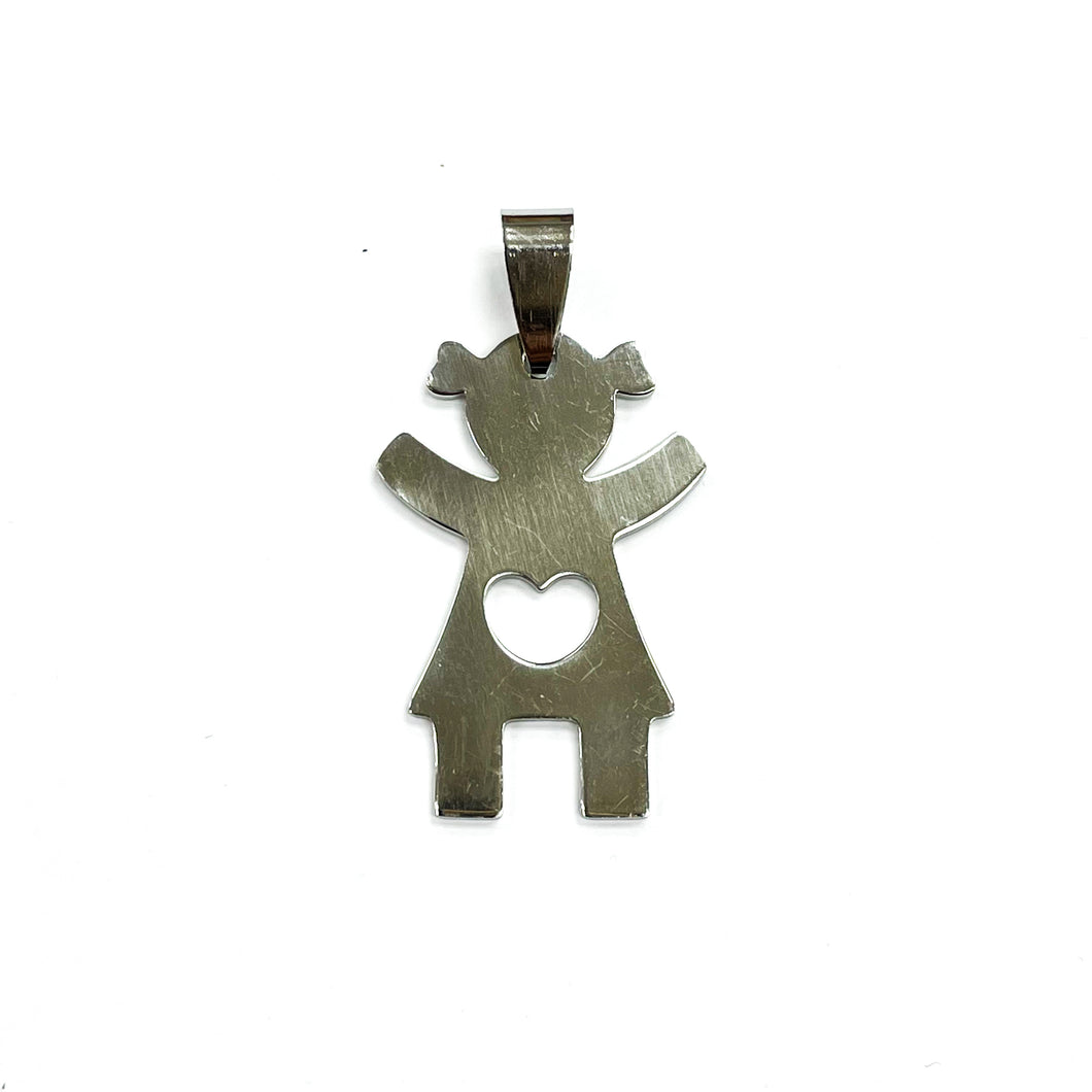 COLGANTE ACERO | NIÑA CORAZON | 30MM | PLATEADO | (C9-87CA)