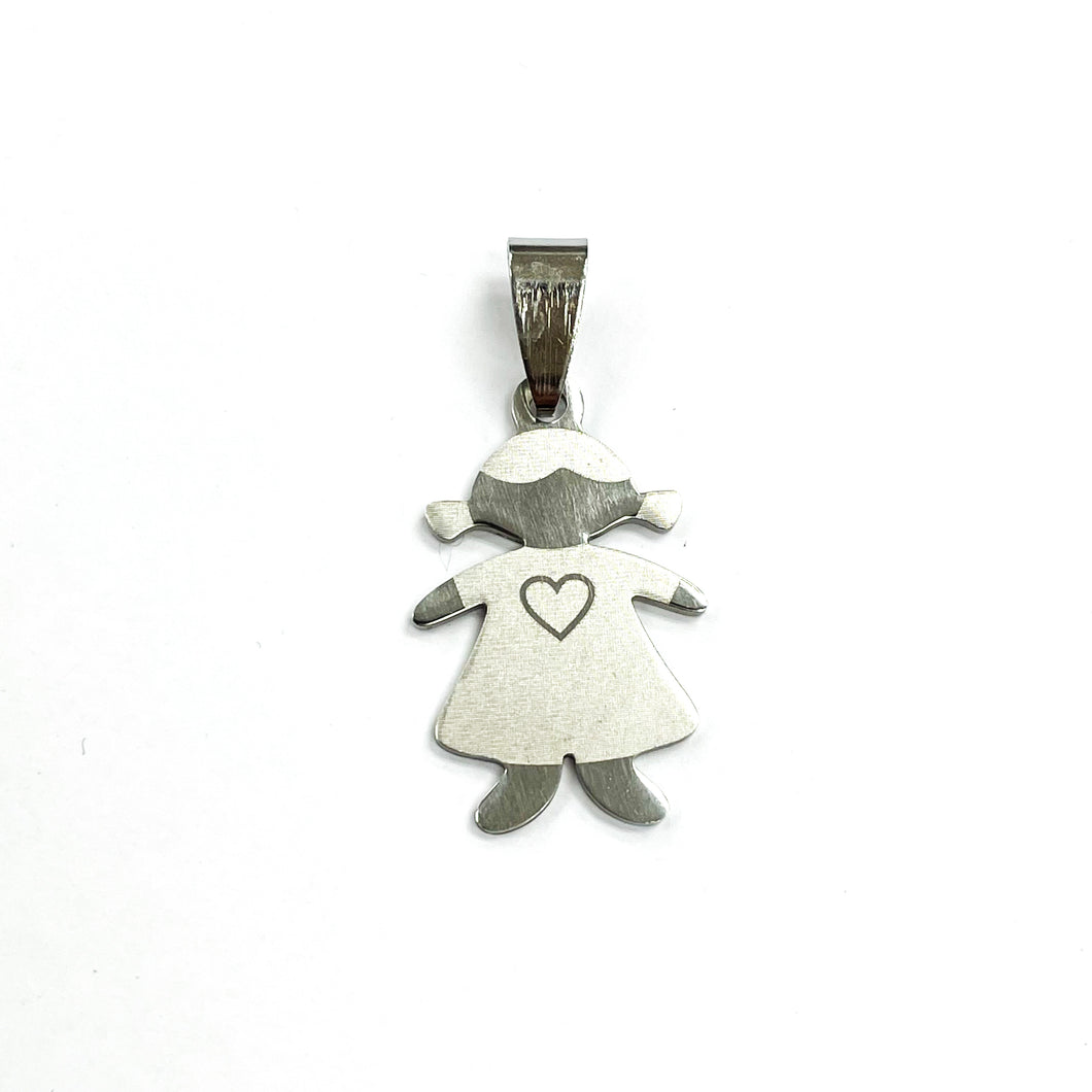 COLGANTE ACERO | NIÑA CON CORAZON  | 30MM | PLATEADO | (C9-90CA)