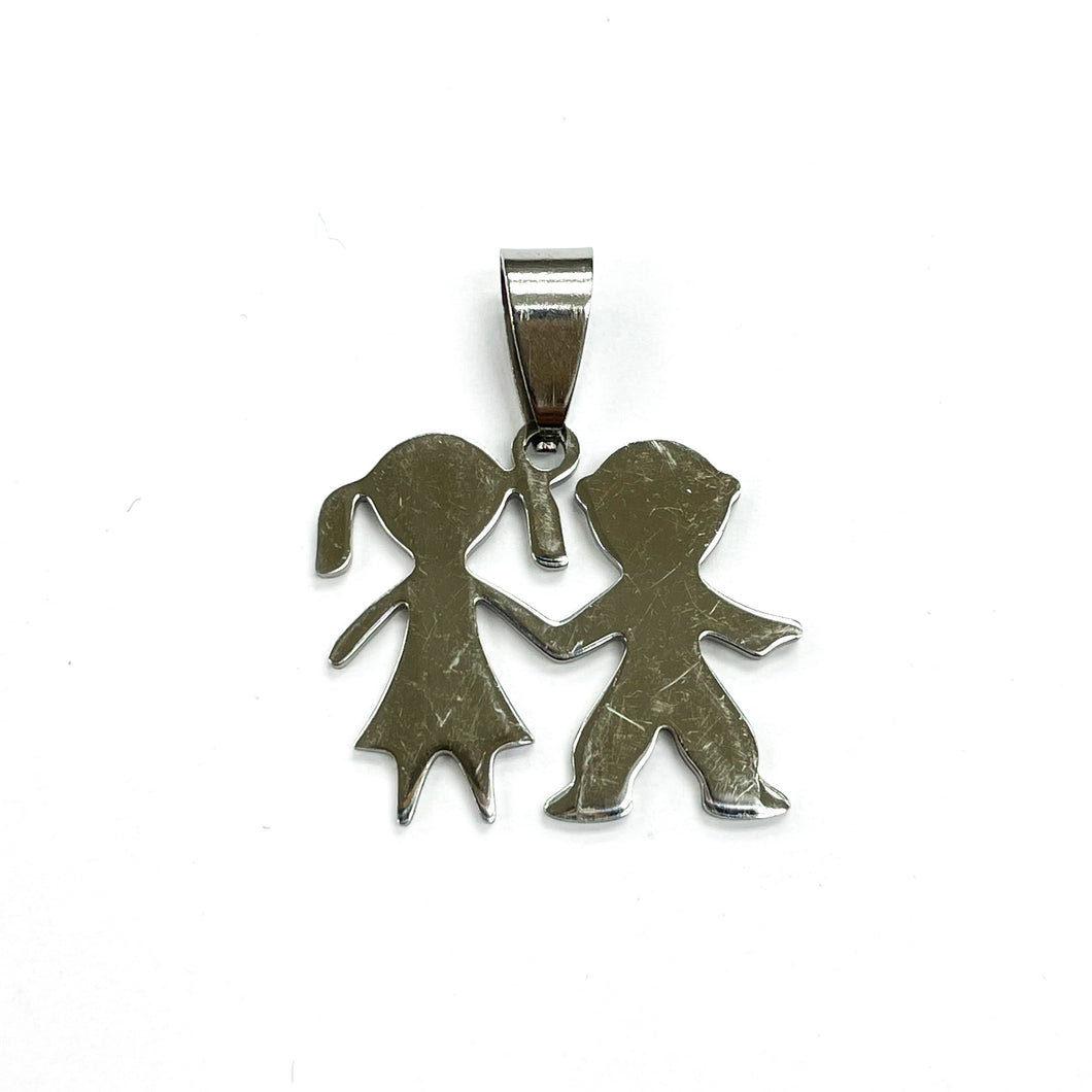 COLGANTE ACERO | PAREJA NIÑA NIÑO | 20MM | PLATEADO | (C10-95CA)