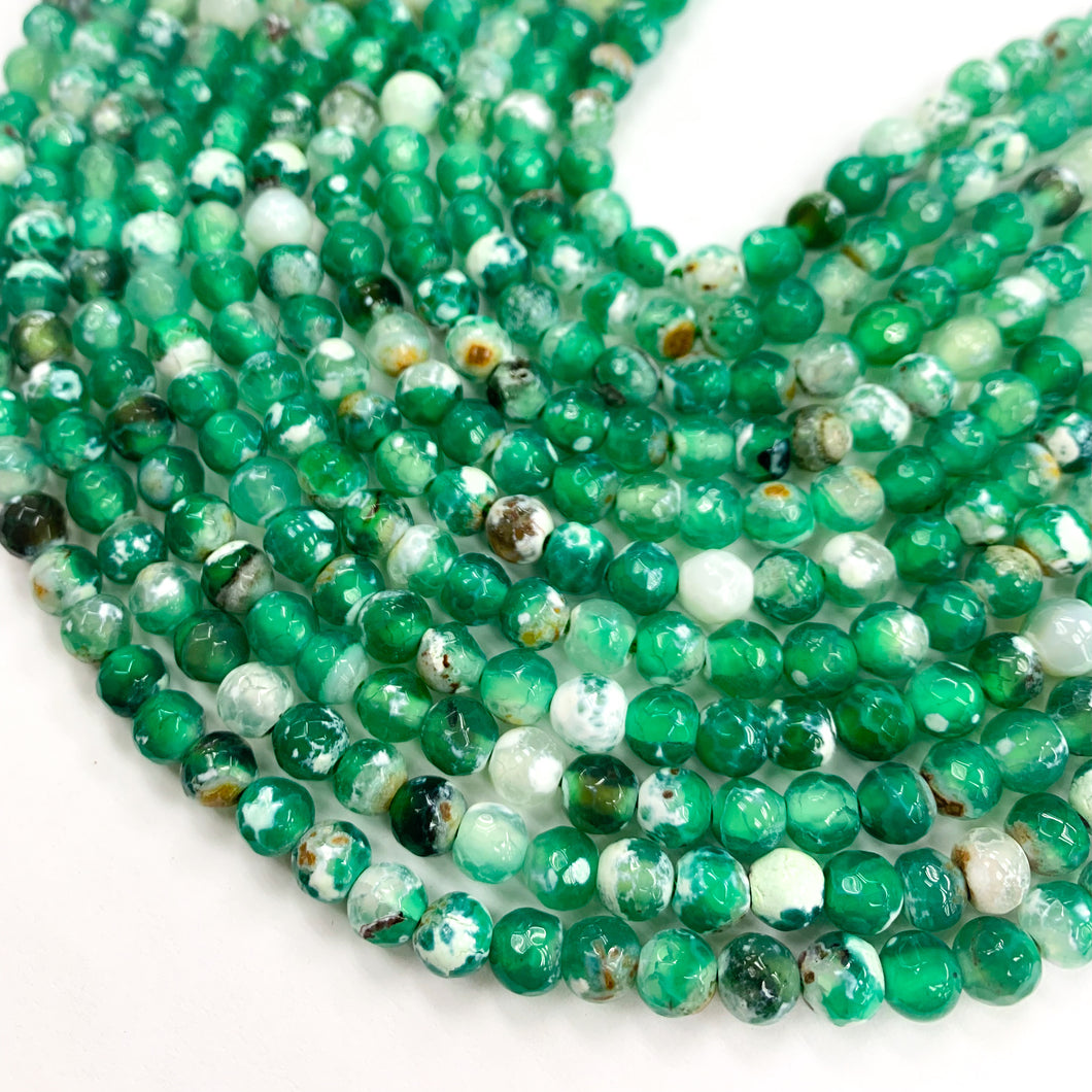 Agata Facetada | 6mm | Verde con Blanco 1 (19-17B)
