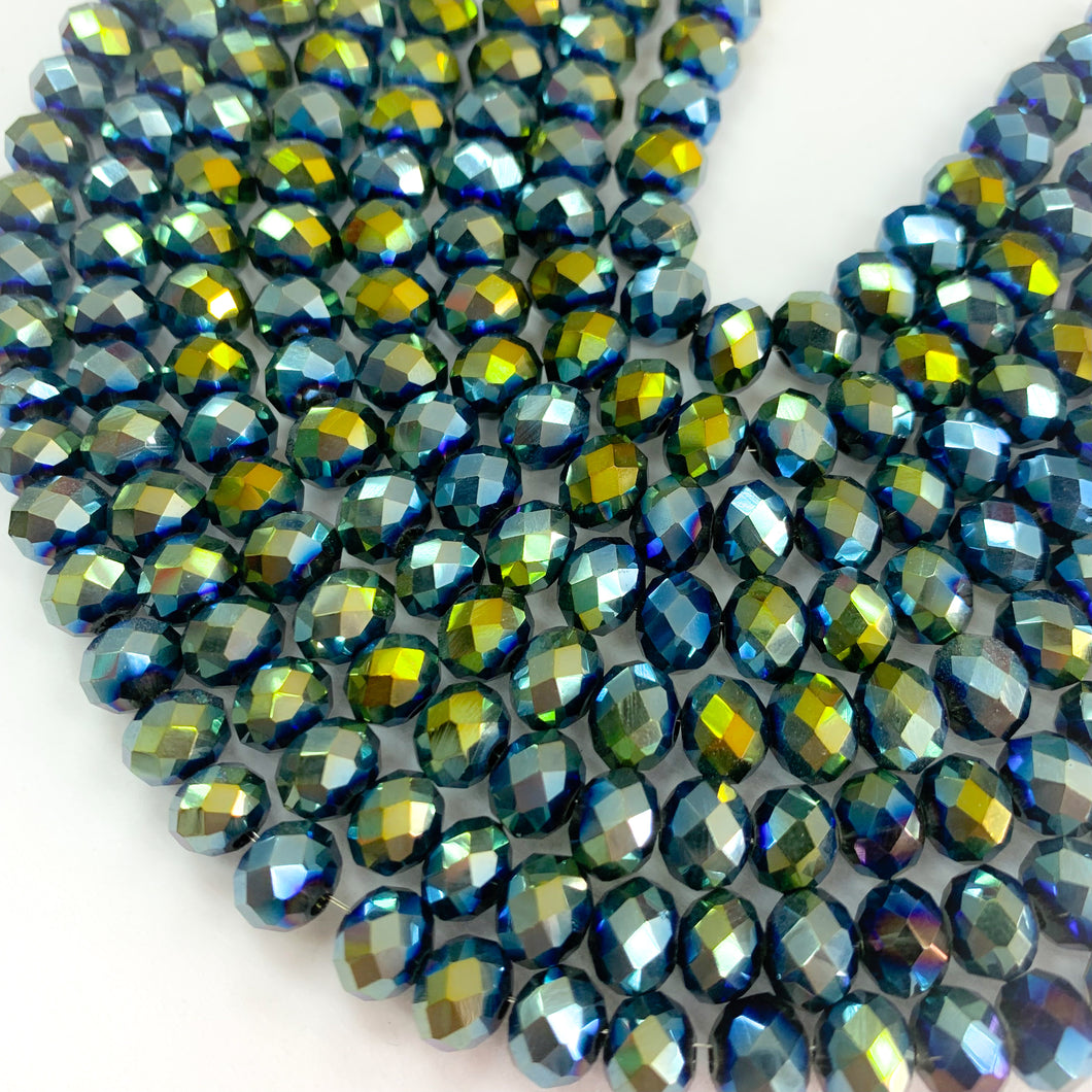 Cristal chato | 8 mm | Metal Verde azul 150