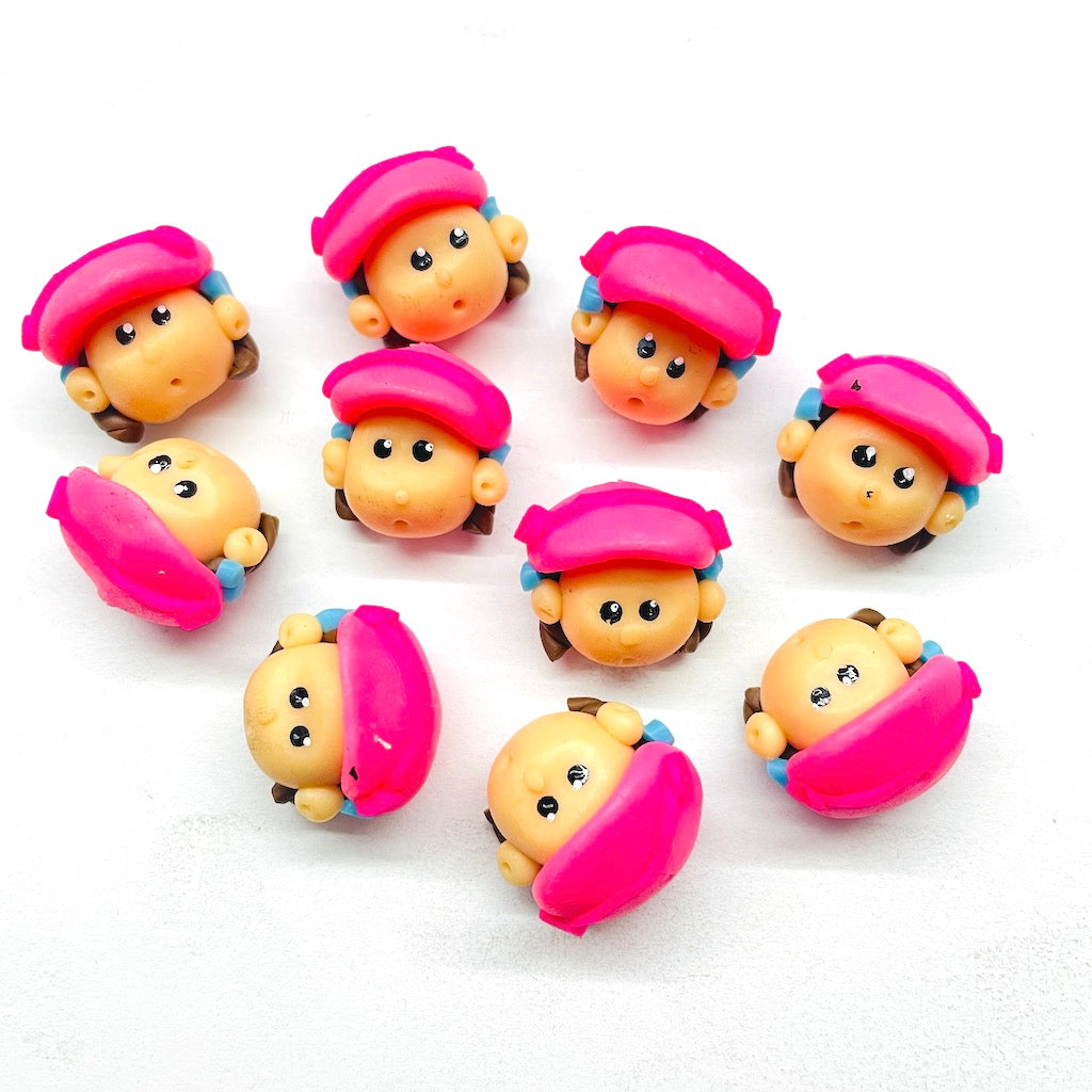 Cabezas de fimo | 18mm | Niña jockey rosa | 10und