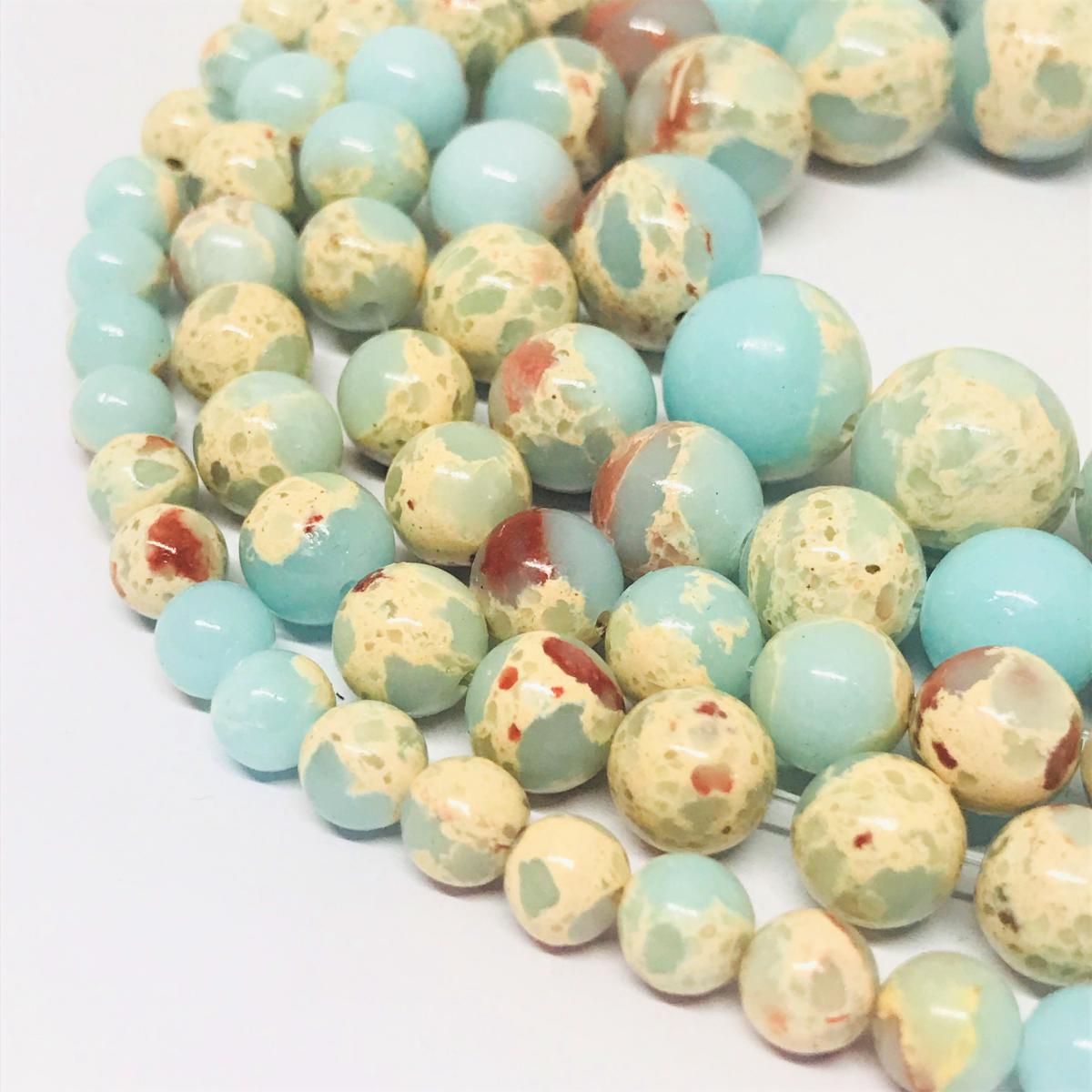 Fil De Perles En Pierre Jaspe Aqua Terra - 93 Perles 4mm, 39cm, Fait Main, Neuf