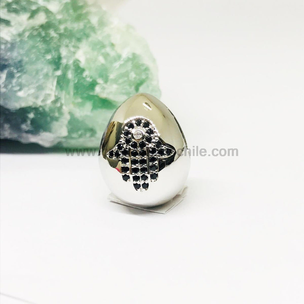 RODINADO | COLGANTE GOTA CON MANO NEGRA | 19MM | 1UND | PLATEADO (R6-51)