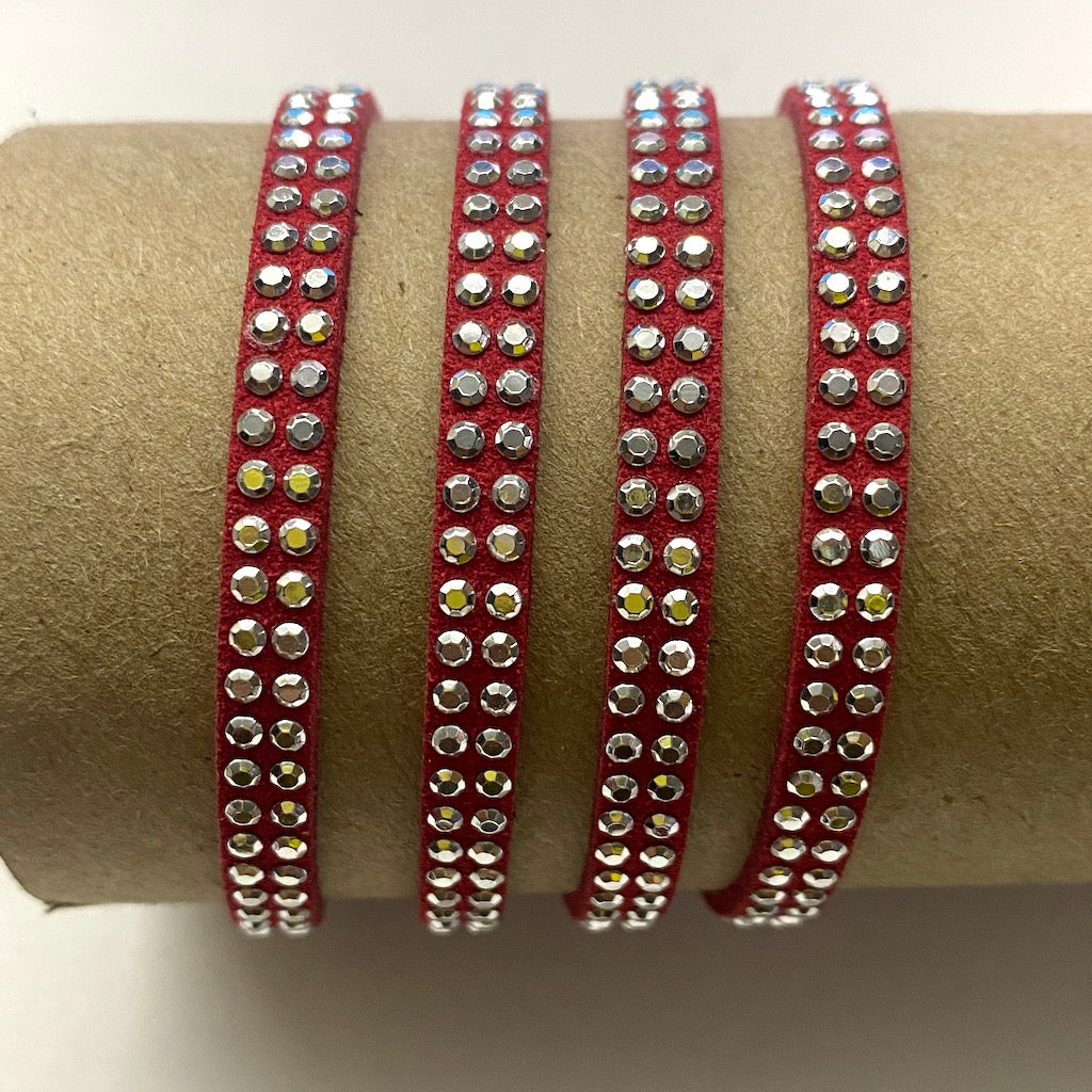 GAMUZA CON STRASS | 7MM | 1MTR | ROJO