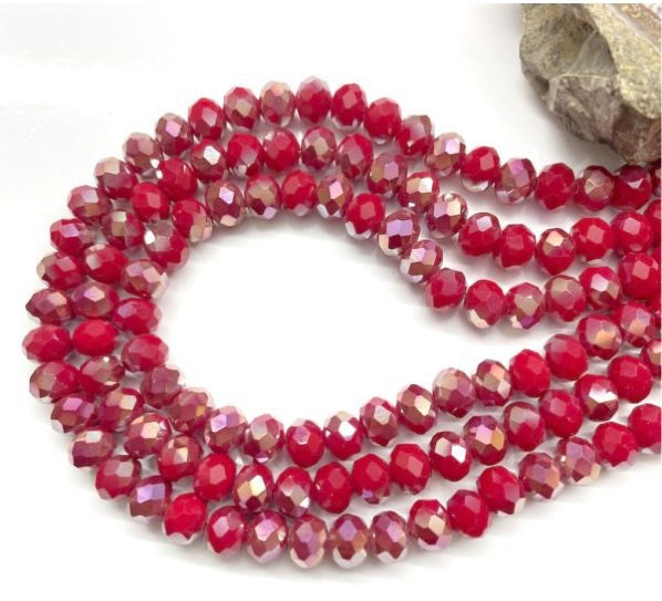 Cristal chato | 8 mm | Bicolor Matte Rojo-Plateado 16