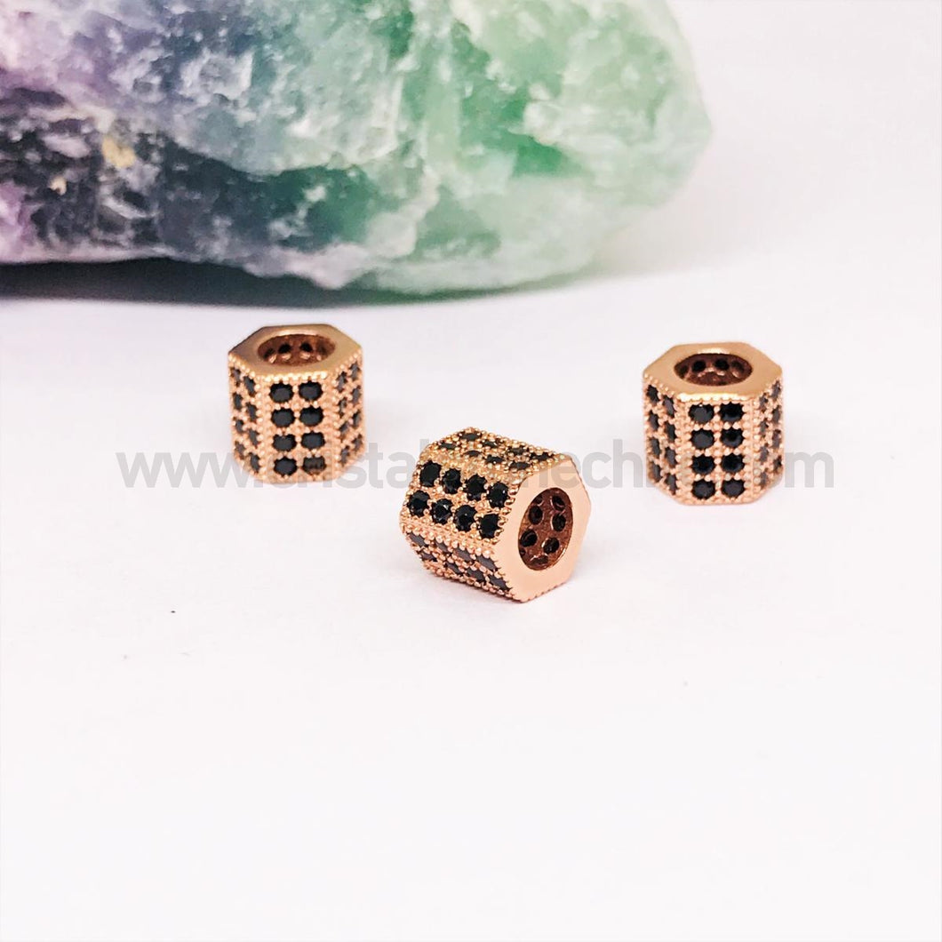 RODINADO | SEPARADOR CILINDRO FACETADO CON MICROCIRCON | 8X7MM | 1UND | GOLDROSE (R3-28)
