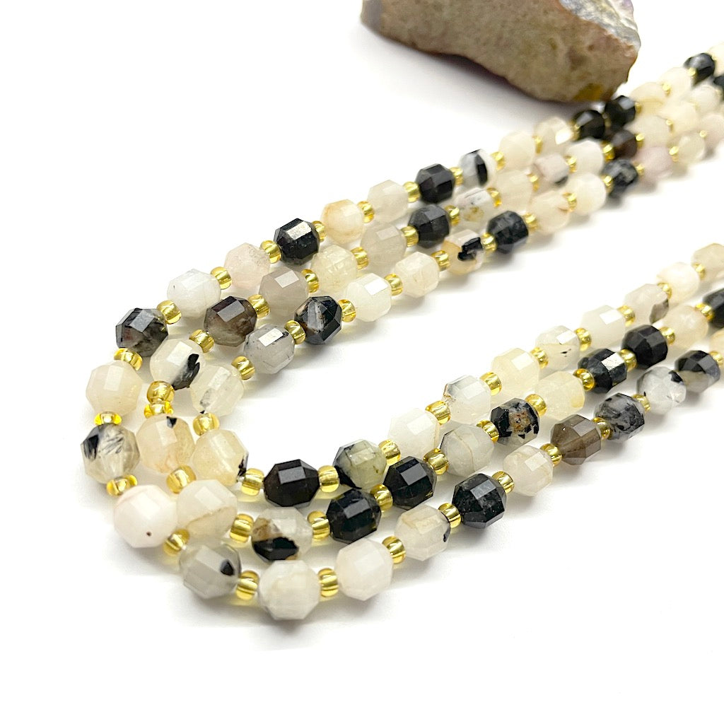 BULLET BEADS | 6X7MM | CUARZO TURMALINADO